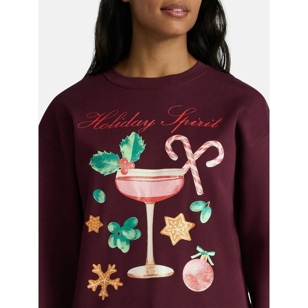 Holiday Spirit Dk Cherry Red Sweatshirt XXS Winter Christmas Cocktail Party NWT
